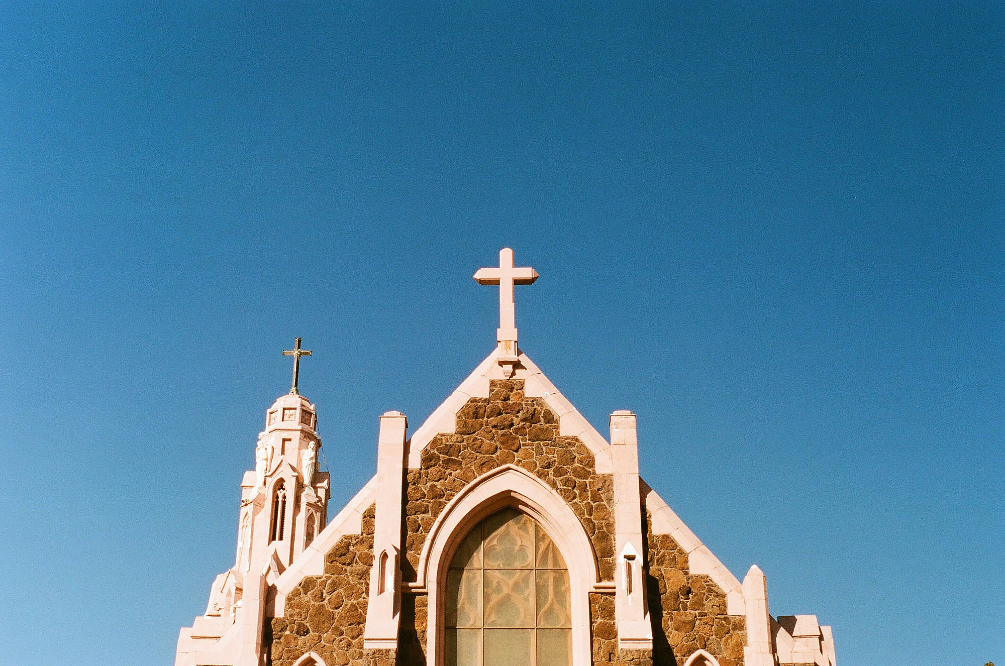 The roof of a small church