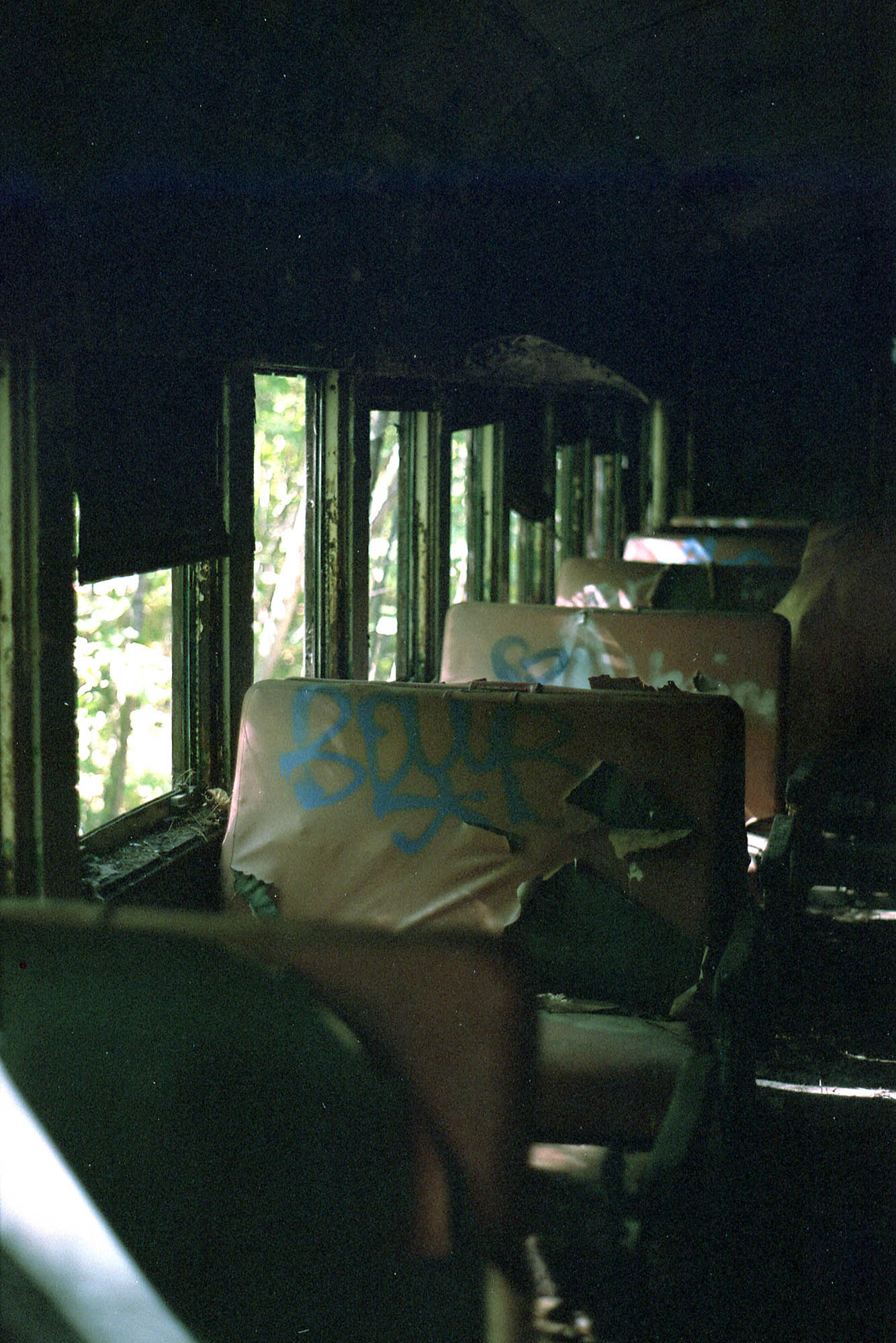 Seats in an abandoned train car