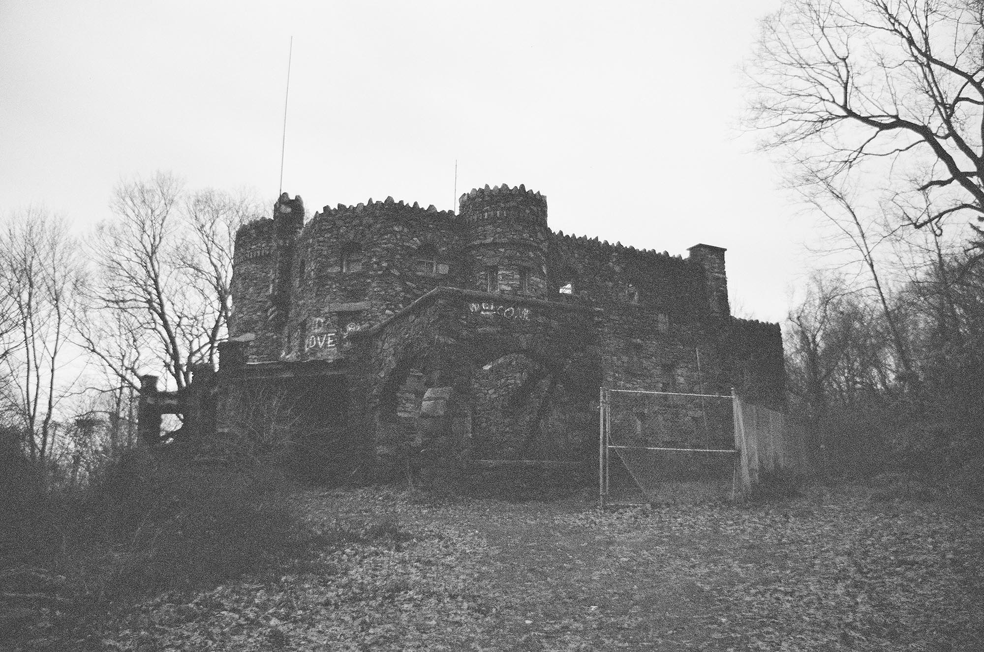 An abandoned stone castle in the woods