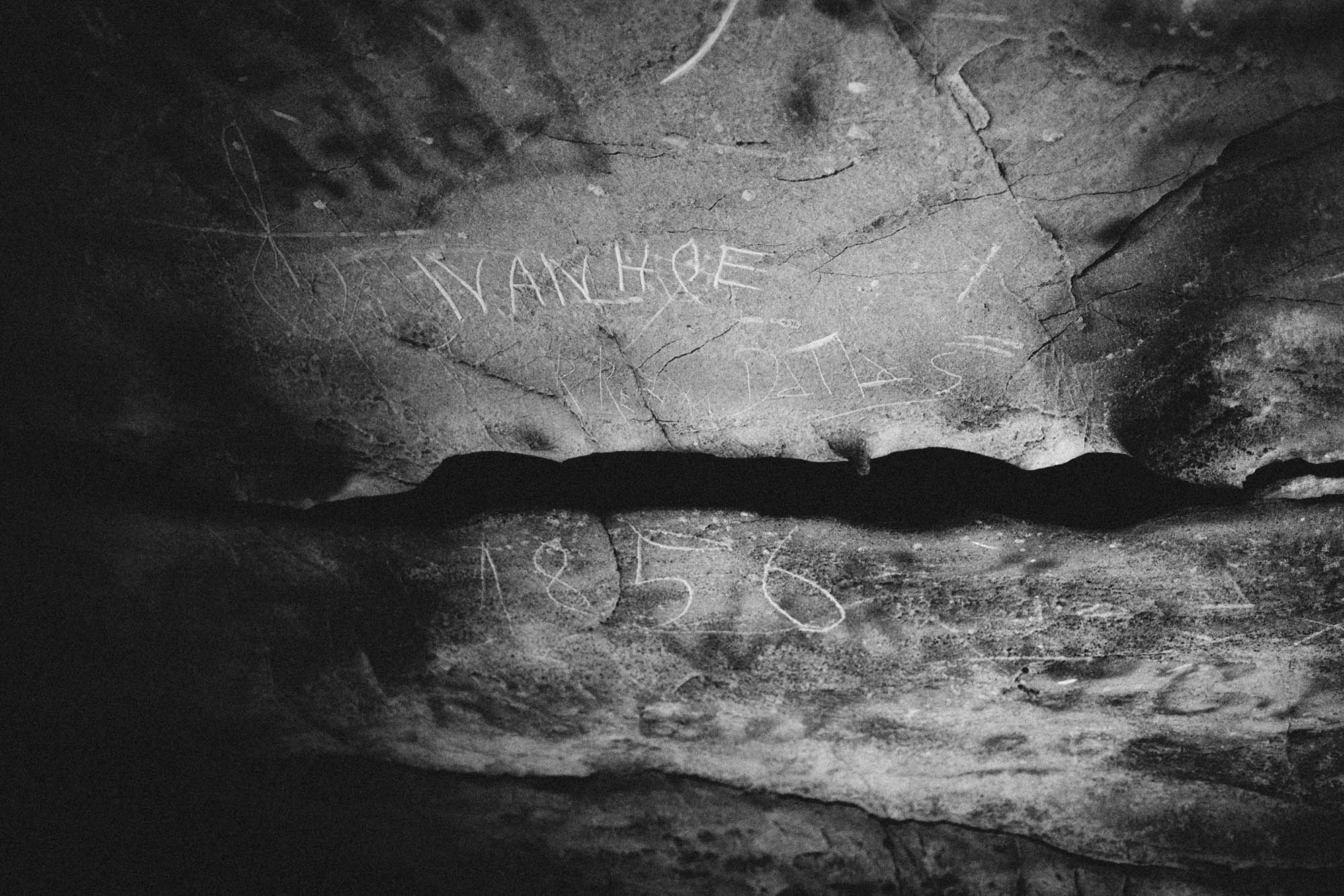 Cave etchings that say Ivanhoe 1856