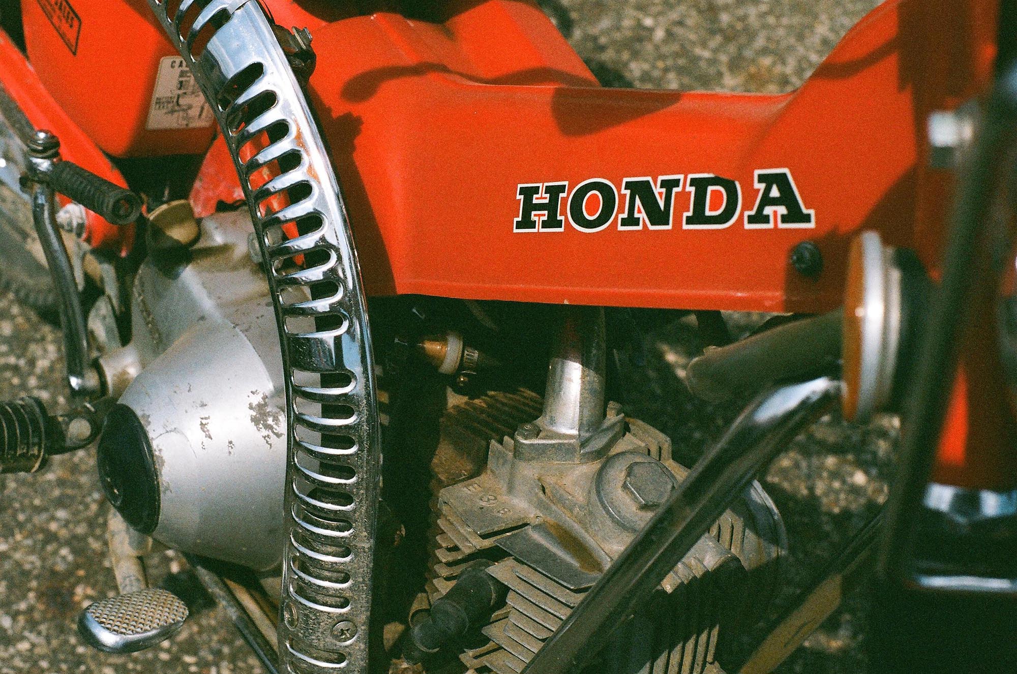 Details of an old Honda motorcycle