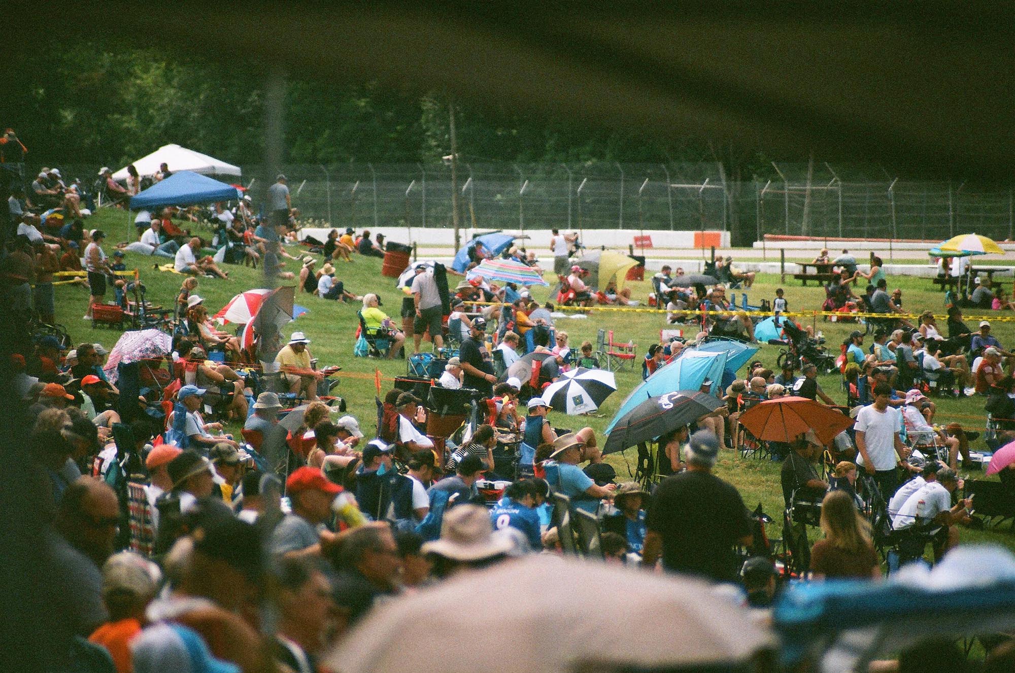 The crowd camped out on the lawn trackside