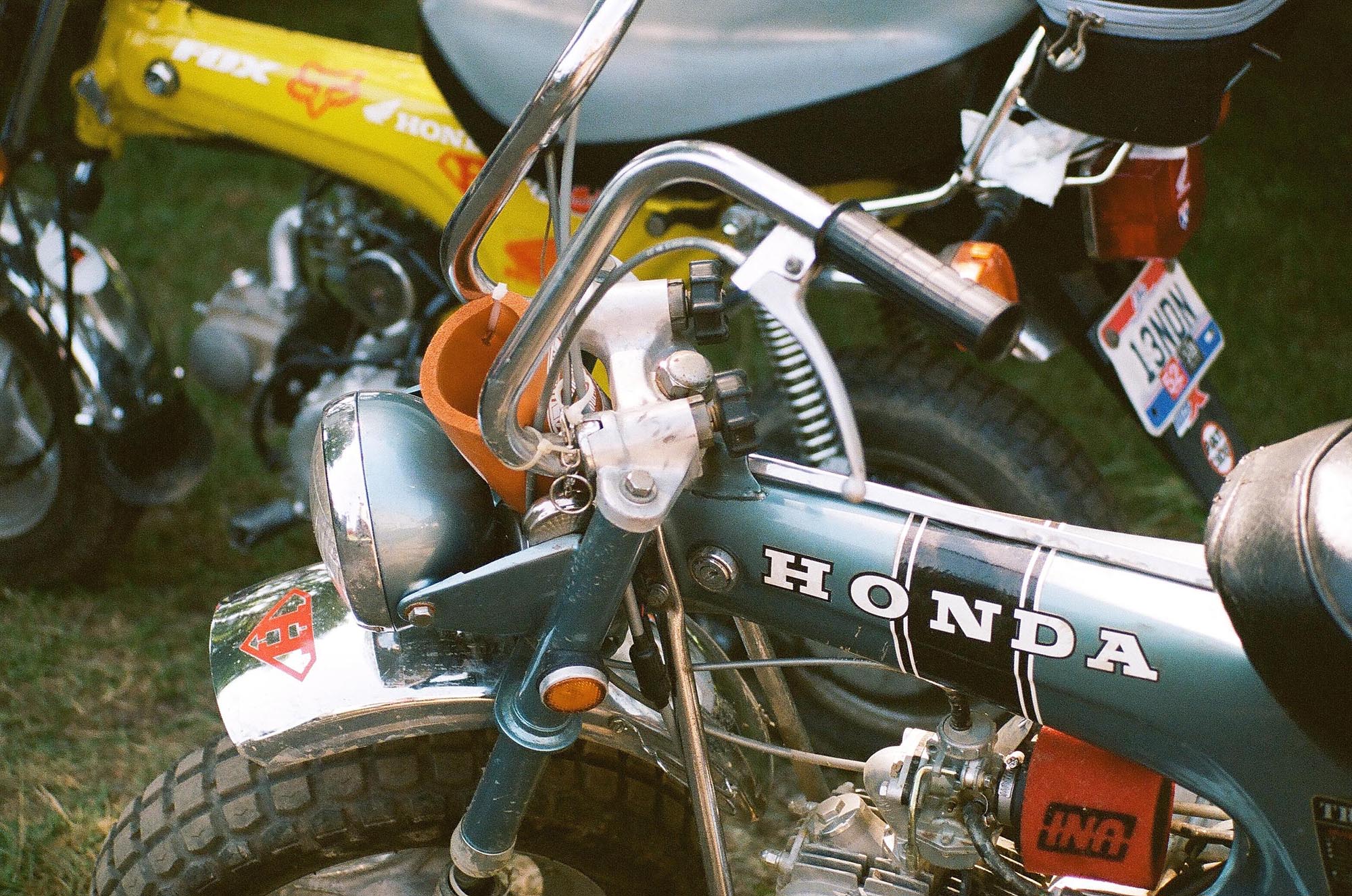 Details of an old Honda motorcycle