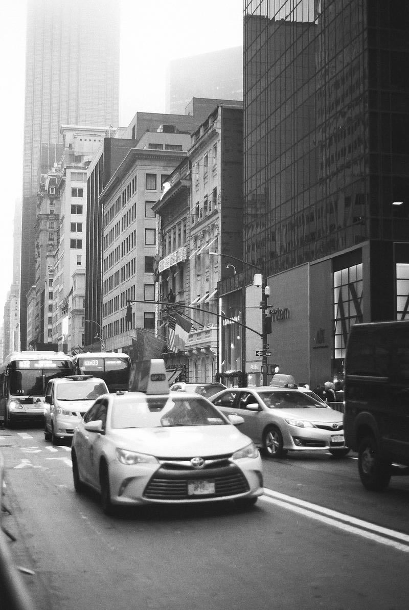 A New York street with taxis