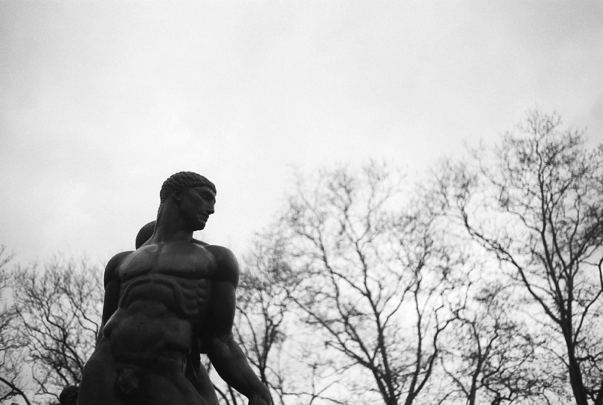 A sculpture against a white sky