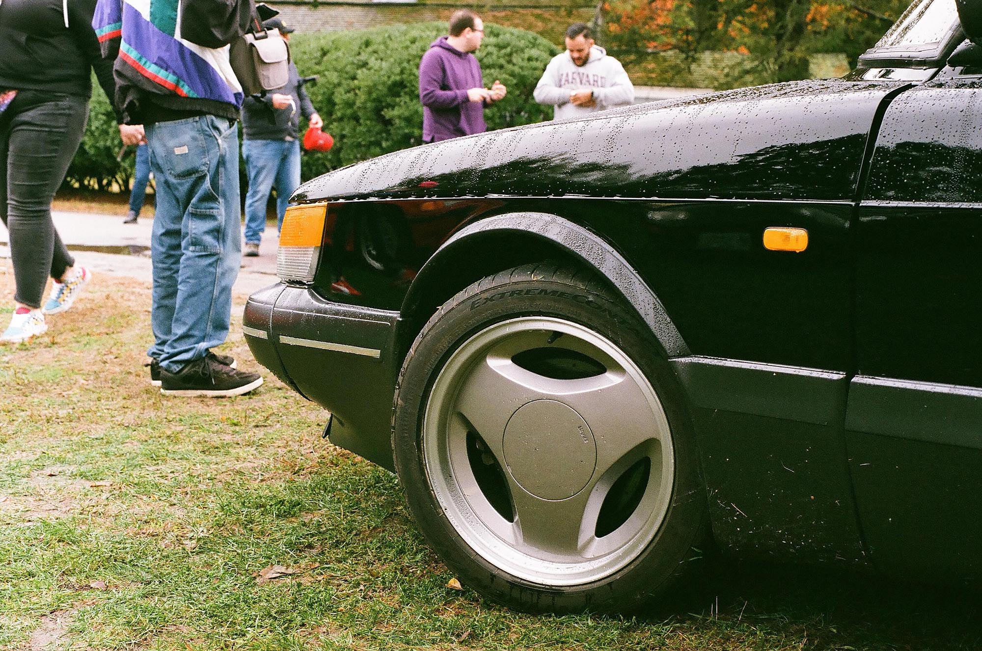 The front side profile of a black Saab 900