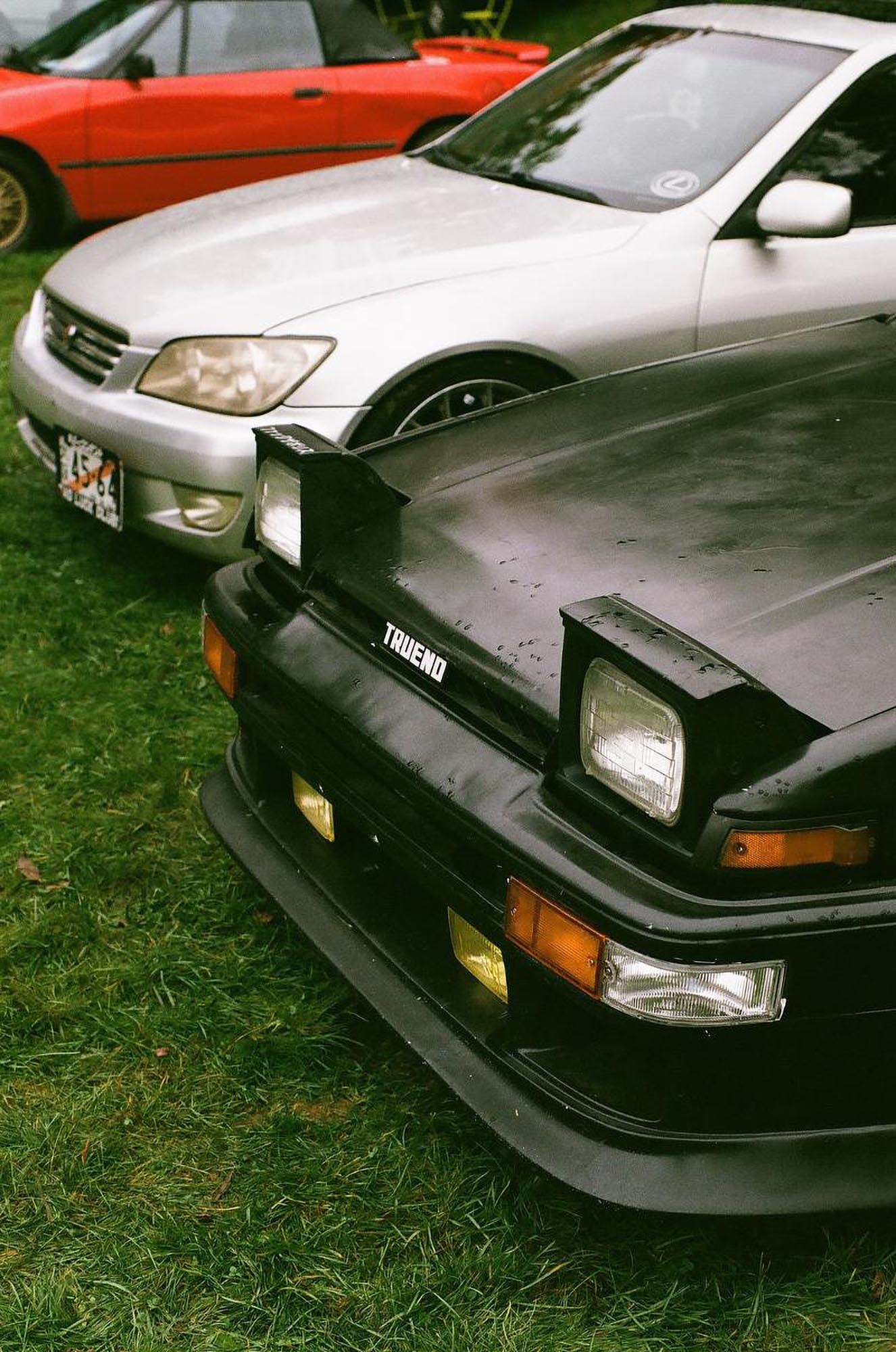 The front of a black Toyota Trueno