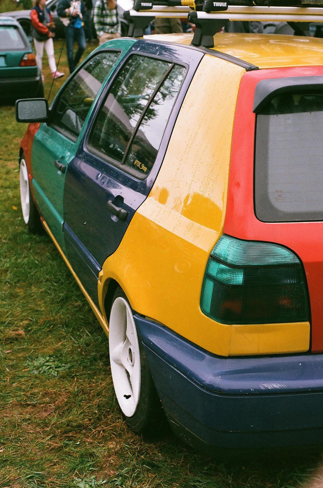 The side and rear of a VW Golf Harlequin