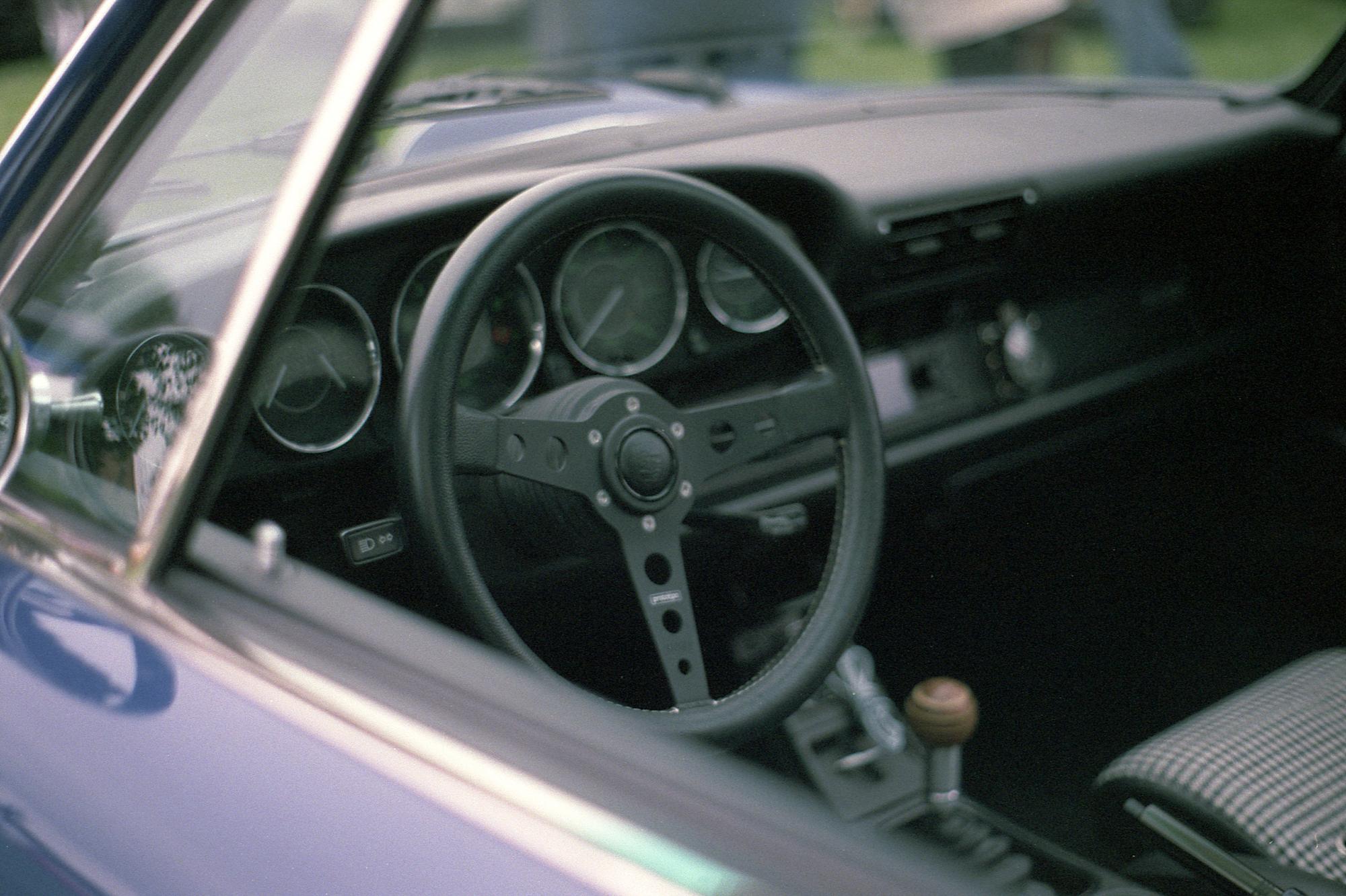 The interior of a vintage Porsche 911