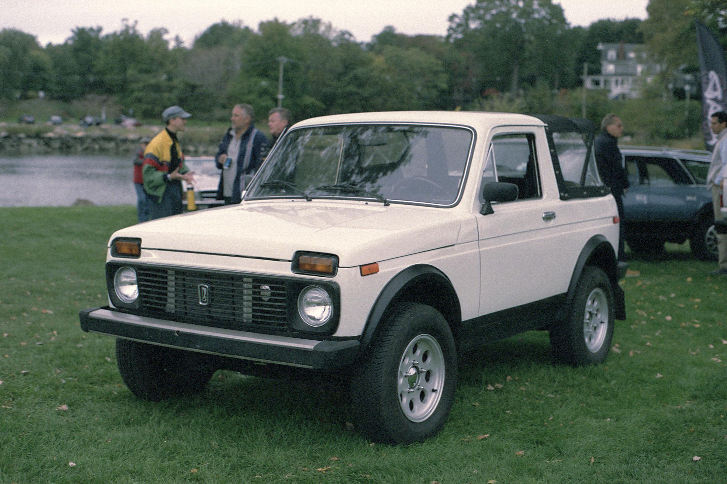 A white Lada Niva