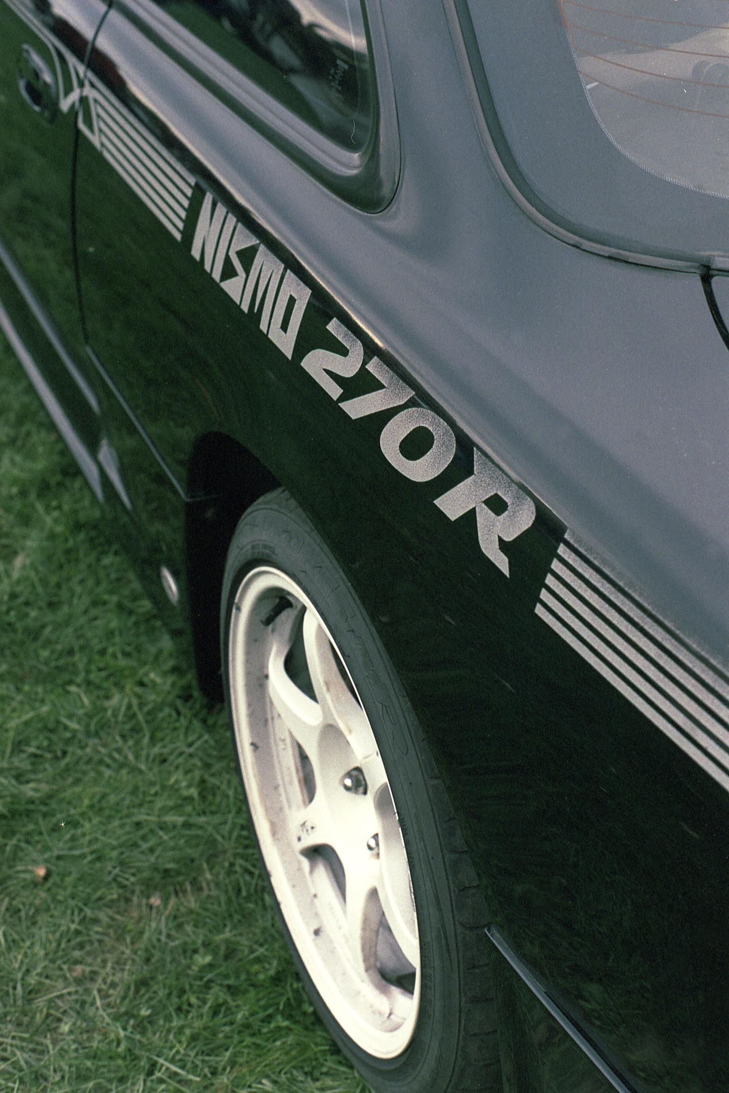 The rear decal on a black Nissan Skyline Nismo 270R