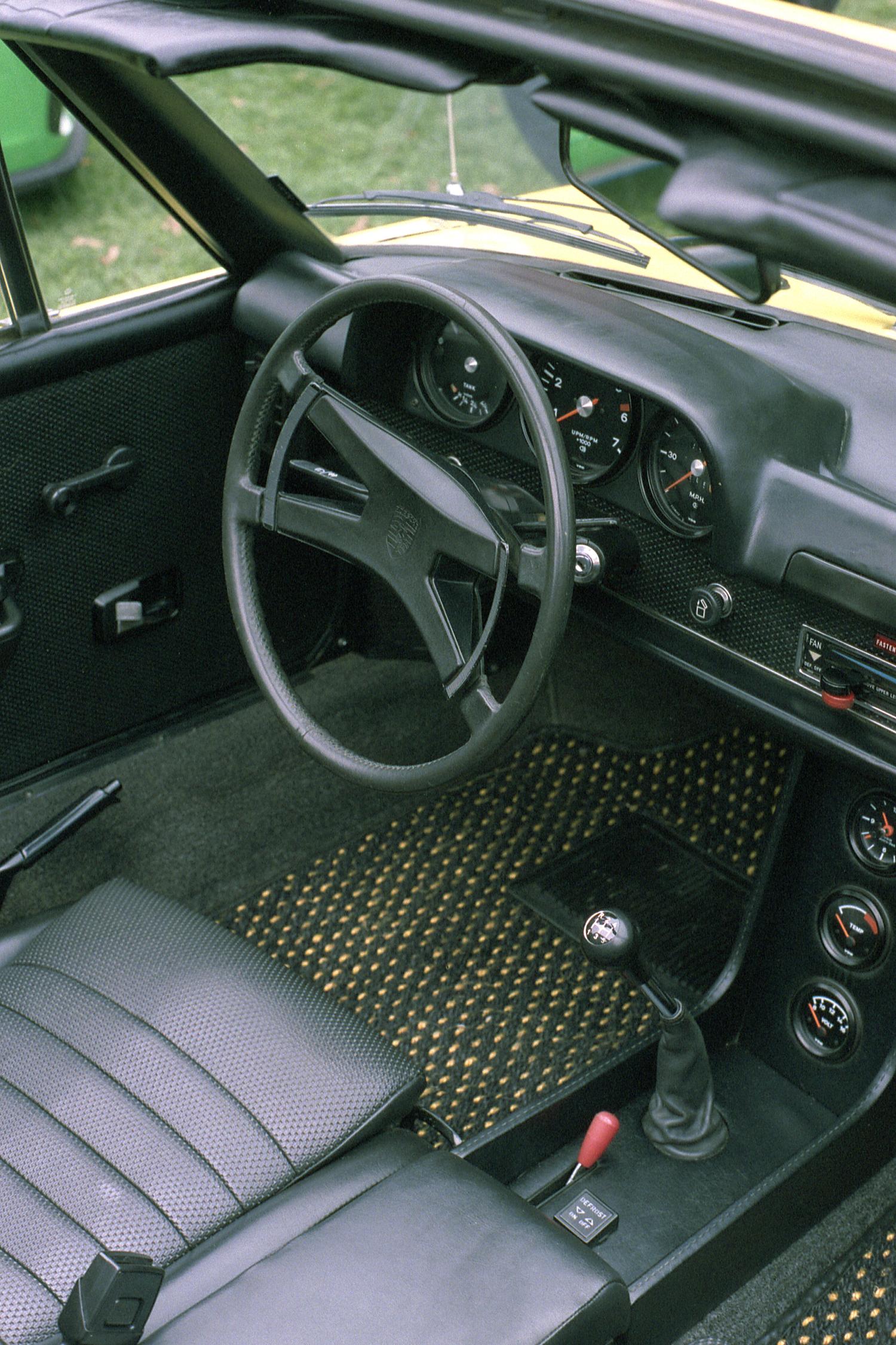 The interior of a vintage Porsche convertible