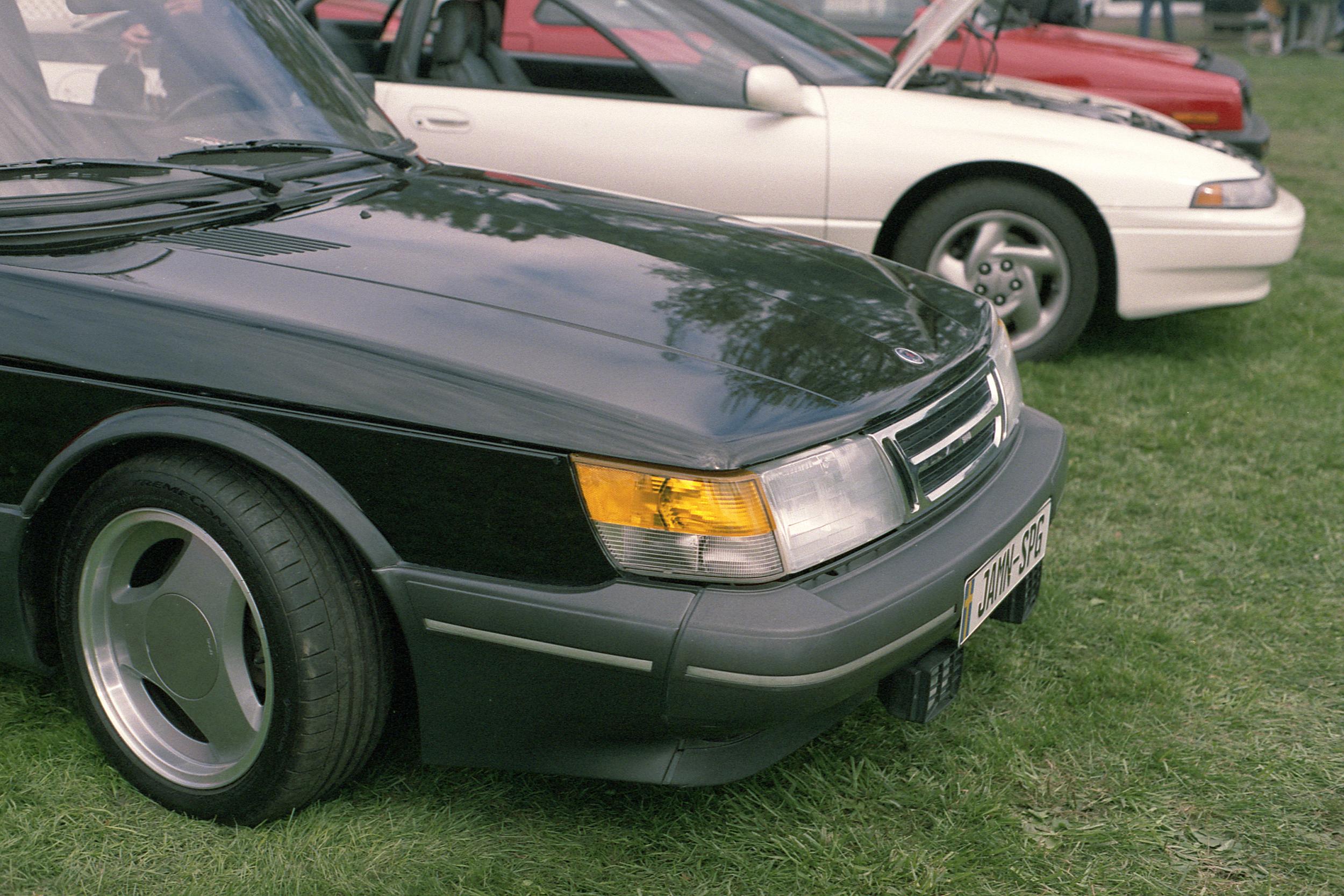 The front half of a black Saab 900 SPG