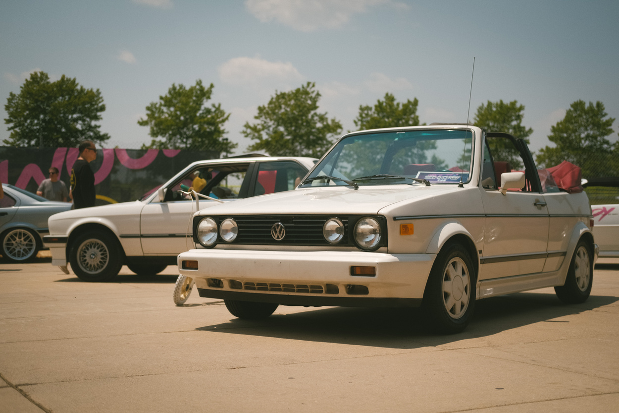 A white VW Rabbit convertible