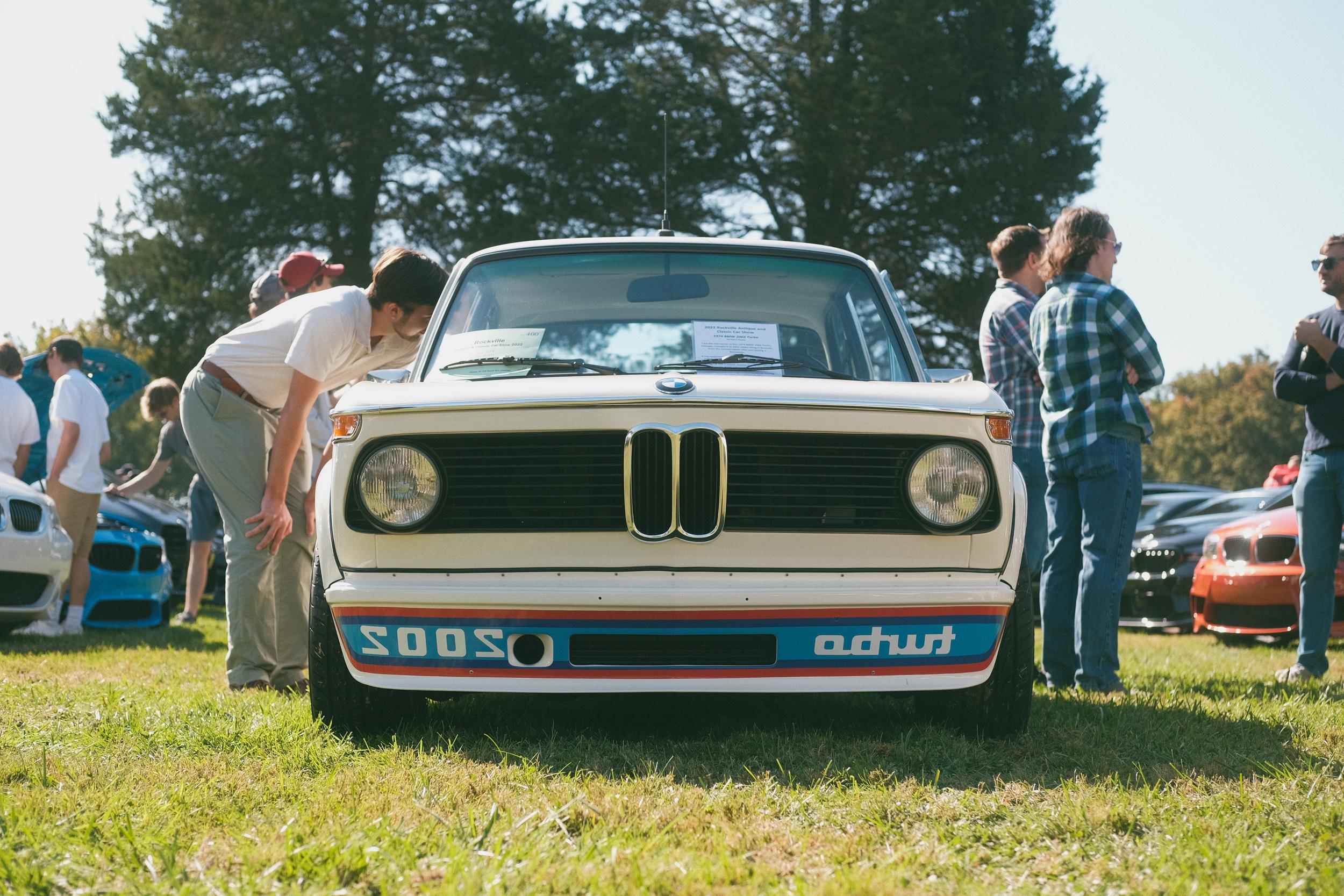 The front of a white BMW 2002 Turbo