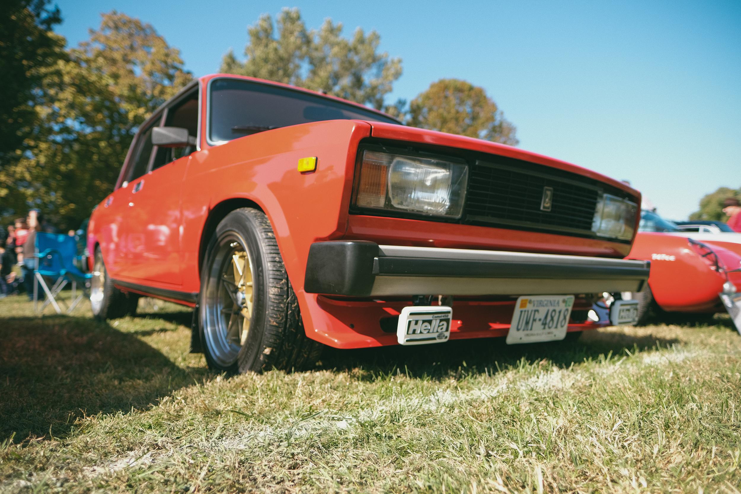 A modified red Lada