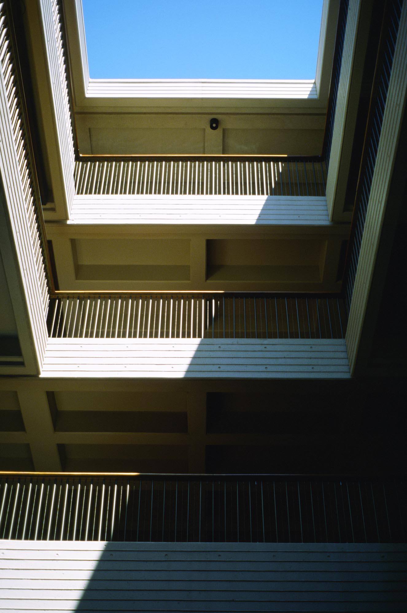 Looking up an interior/exterior atrium