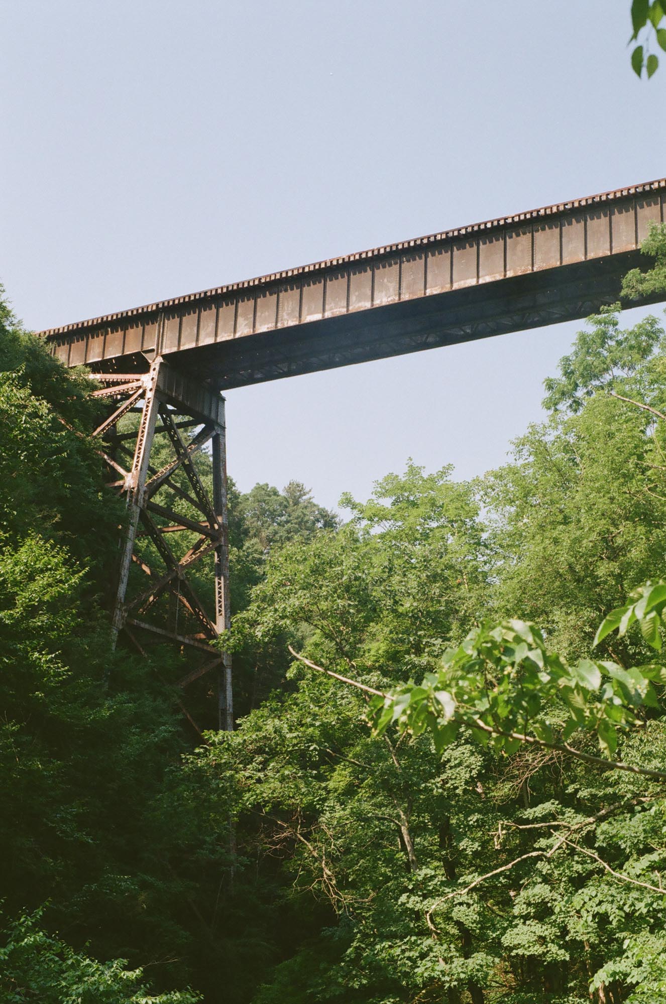 A railway bridge high above