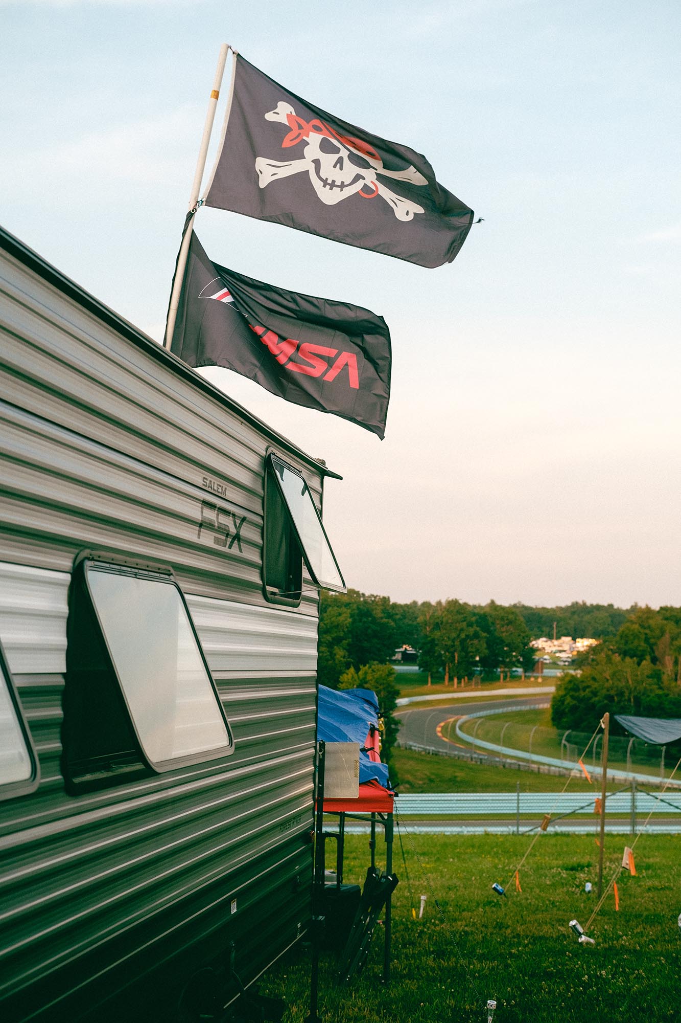 Flags waving in the campground